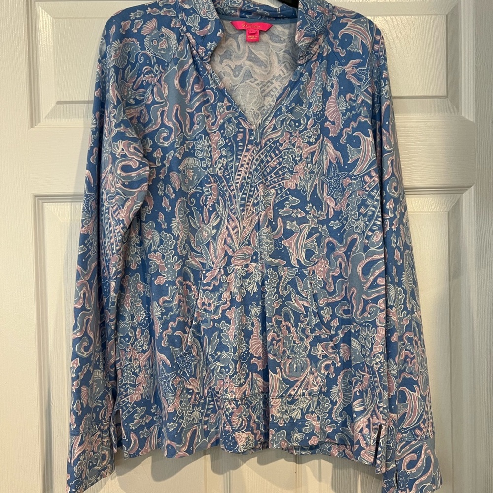 Lilly Pulitzer Blue & Pink Paisley Hoodie Sweatshirt